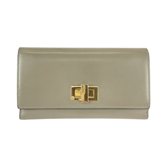 Pre-Owned FENDI Peekaboo Beige Leather Long Wallet with Gold Hardware, 8M0308, Women's