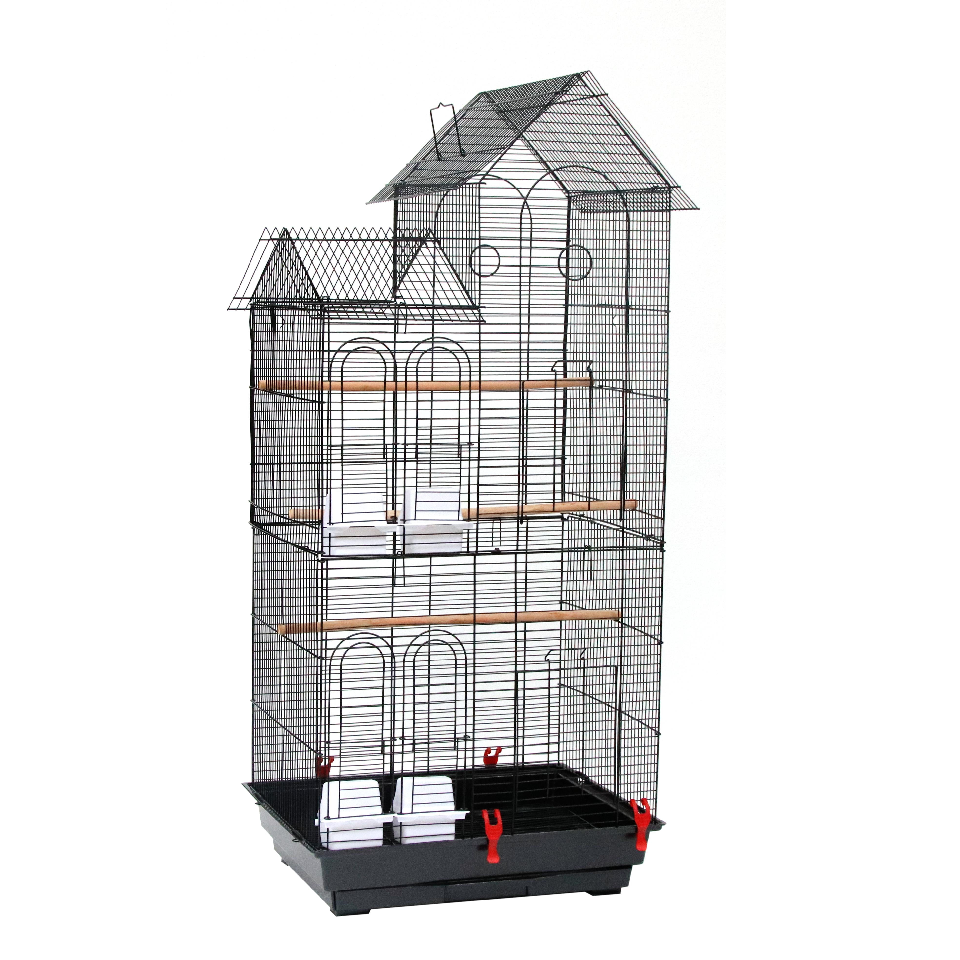 Ktaxon 46" Large Bird Cage w/ Wood Perches & Food Cups Black