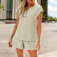 thumbnail image 2 of Hxshgdsn 2 Piece Sets For Women Summer Tops V Neck T Shirts Pocket Shorts Dressy Casual Business Blouses Boho Clothes Beige Xl, 2 of 5