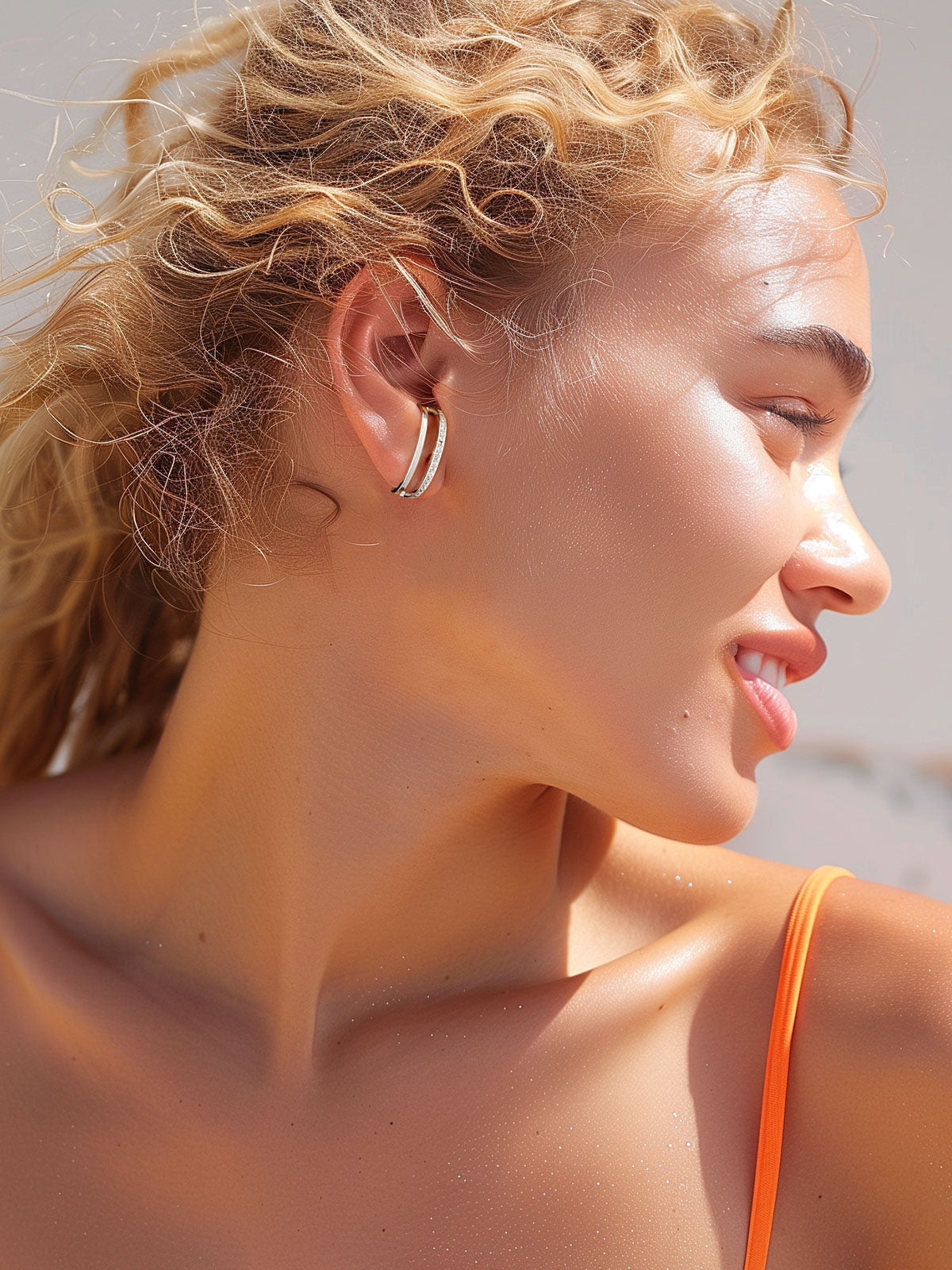 FOCALOOK Suspender Ear Cuff Earrings for Women 925 Sterling Silver Wrap Earlobe Studs Hypoallergenic Minimalist Cubic Zirconia Crawler Climber Huggie Hoop Earrings Jewelry Gift
