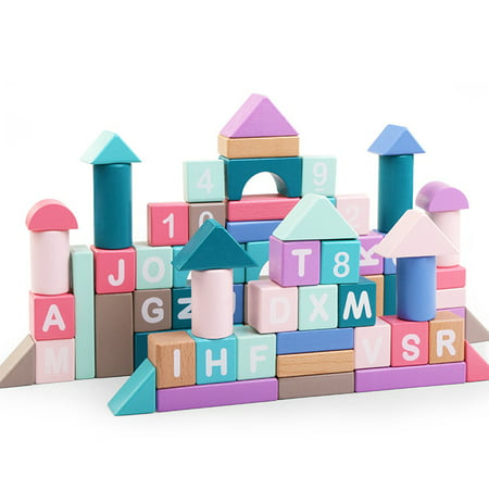 Wooden Building Blocks 87 pcs Colored Construction Building Toys Learning Educational Toys for Kids Boys Girls 3,4,5,6 Years (Best Wooden Blocks For 1 Year Old)