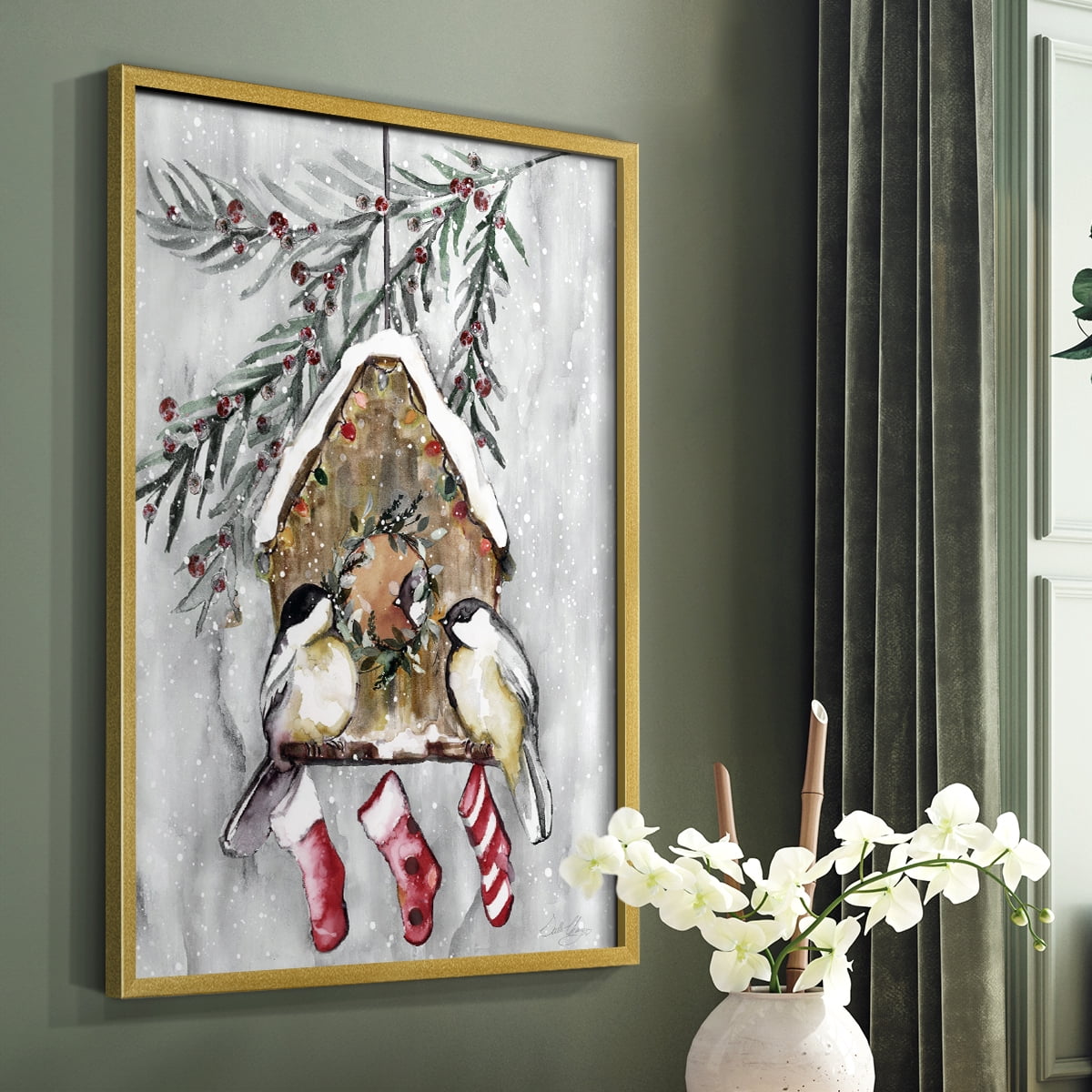Winter Birds Framed Print - Solid Wood in Single Picture Frame Solid Wood 2 Framed Print