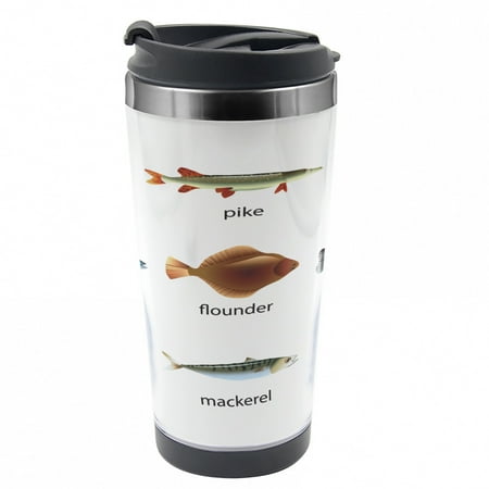

Fish Travel Mug Aquatic Animal Composition Steel Thermal Cup 16 oz by Ambesonne