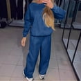 thumbnail image 2 of jtjvou Sweatsuit for Women 2 Piece Outfits Sparkly Glitter Rhinestone Long Sleeve Crew Neck Sweatshirts Wide Leg Pants Sets Blue S, 2 of 8
