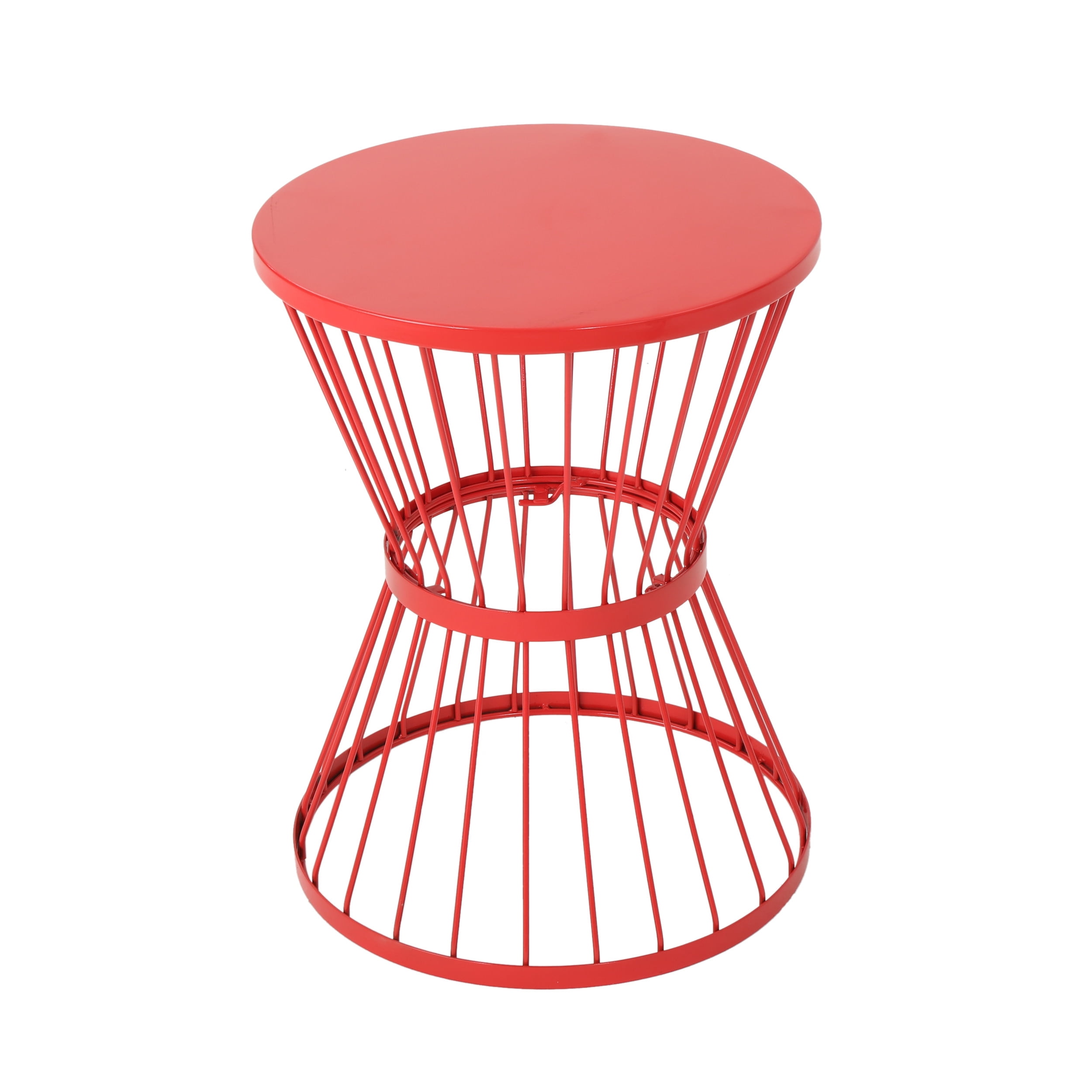 Hourglass Side Table, 16 Inch Stainless Steel Open Cage Design End Table for Patio Balcony, Rust