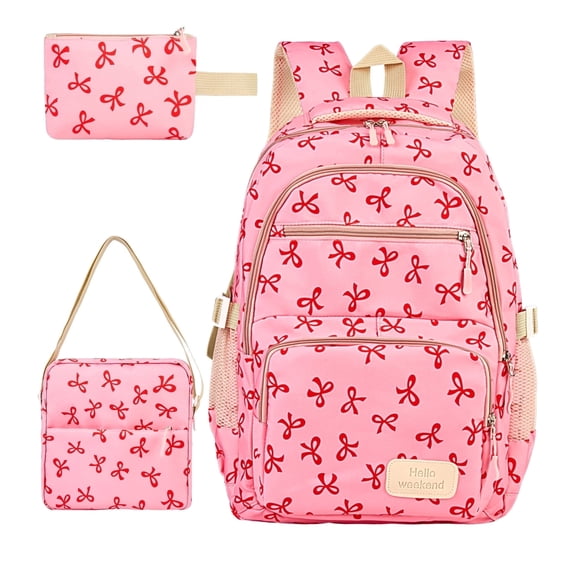3 Pack School Backpack Set with Cute Bow, Lightweight Bookbag - Pink, Perfect for Elementary & Middle School
