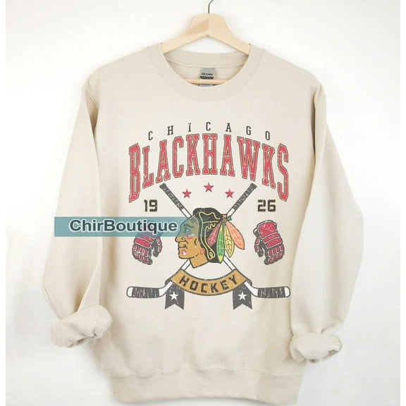 Chicago Hockey Sweatshirt Crewneck, Vintage Blackhawks shirt, Chicago Hockey Fan shirt, Hockey Tee, Blackhawks Sweatshirt ,Sand Color,Size 3XL