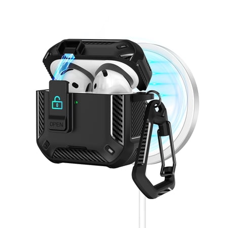Compatible with AirPods Pro 2nd 2022 / AirPods Pro 1st Gen 2019 Case Cover with Phone Bracket, Compatible with Magsafe, Magnetic Automatic Lock for AirPods Pro 2nd/1st Gen Charging Case, Black