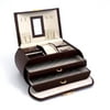 Brown Multi-level Travel Leather Jewelry Box - 9W x 5.25H in.
