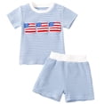 thumbnail image 1 of Odeerbi Camiseta de Manga Corta A Rayas de Bordado de Bandera Americana Con Pantalones Cortos Para Niños, 1 of 9