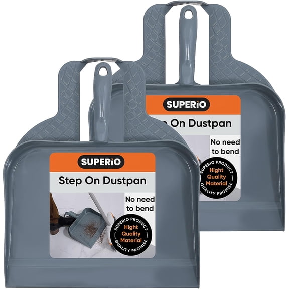 Clip-On Dustpan with Rubber Lip - 10-inch Wide Durable Plastic Dust Pan with Comfort Grip Handle, Grey (3 Pack)