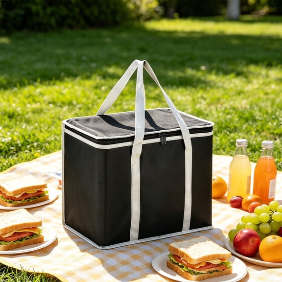 Clearance Under $6 Large Foldable Insulated Cooler Bag with Zipper for Hot and Cold Food
