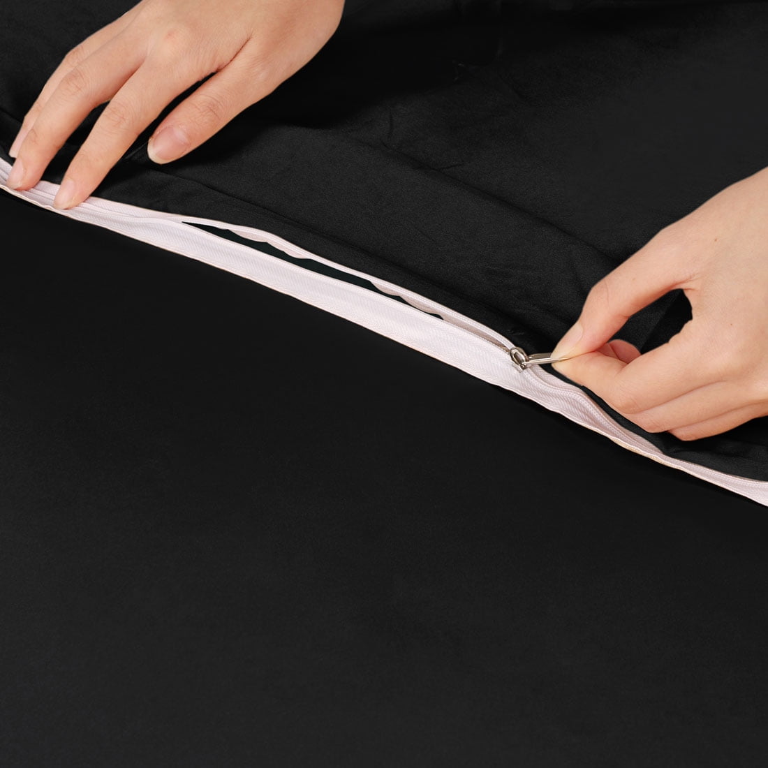 Unique Bargains Silk Satin Bed Quilt/Duvet Cover Pillowcase Set Twin Black