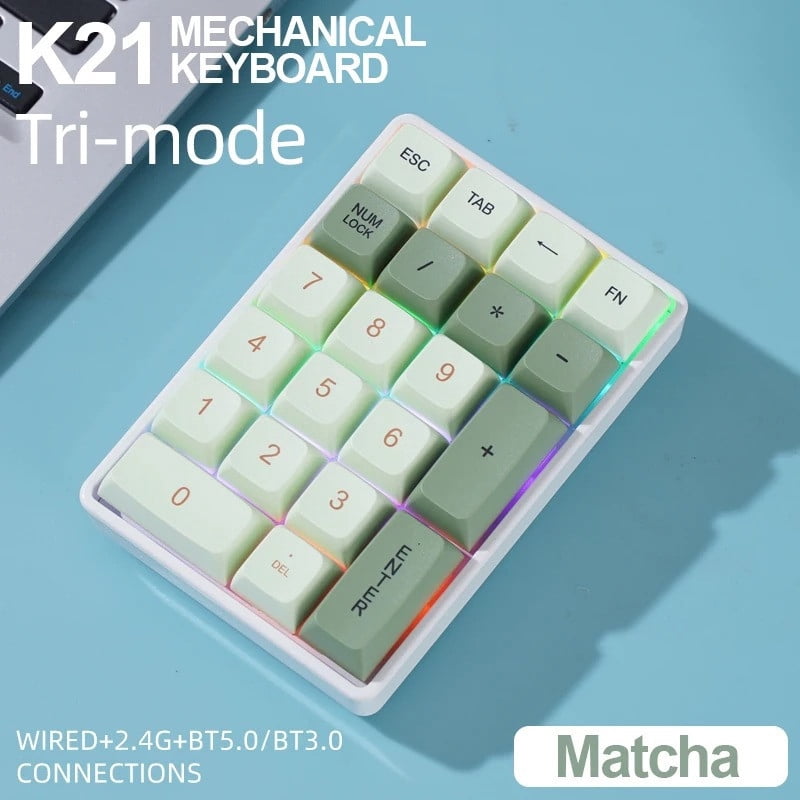 K21 21-Key Wireless Mechanical Keyboard BT/2.4Ghz/USB-C Connection Colourful Lighting Full Key Hot-Swap for PC Laptops