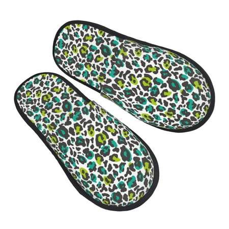 

Kdxio Green Leopard Pattern Slippers for Women Memory Foam Fuzzy House Slippers Bedroom Non-slip Warm Womens Slippers