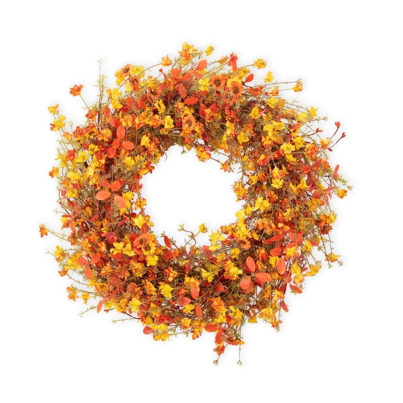 22 Inch Fall Wreaths for Front Door Artificial Orange Eucalyptus Berry Autumn Wreath with Daisy Jasmine Flowers Farmhouse Fall Flower Wreath for Front Door Outside Indoors