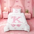 thumbnail image 2 of meiyoeat Cute Coquette Bowknot Twin Duvet Cover For Kids,Pink Ribbon Bow Initial Letter K Twin Bedding,Pink Reversible,2-Piece(No Comforter), 2 of 6