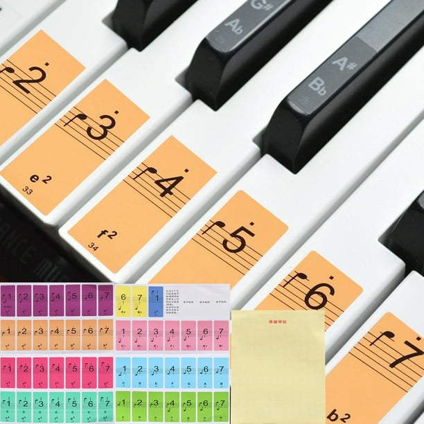 Etiquetas para teclado de piano Uxcell, notas de piano numeradas de 88/61/54 teclas, guía removible para el aprendizaje de principiantes, multicolor
