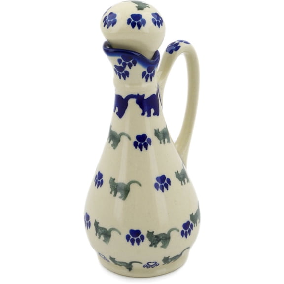 Polish Pottery 4 oz Bottle (Boo Boo Kitty Paws Theme) Hand Painted in Boleslawiec, Poland   Certificate of Authenticity