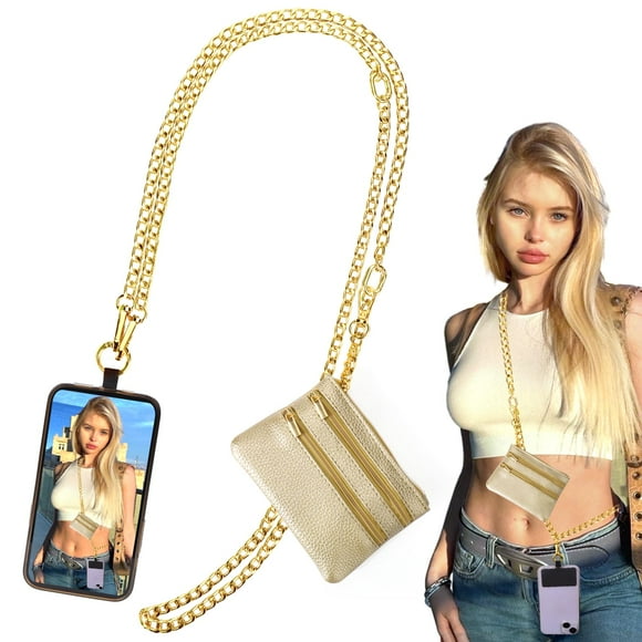Cartera con correa para teléfono XANGNIER, ajustable, antirrobo, dorada