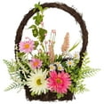 thumbnail image 2 of Northlight Gerbera Daisy, Veronica and Statice Spring Twig Basket Wreath - 17", 2 of 8