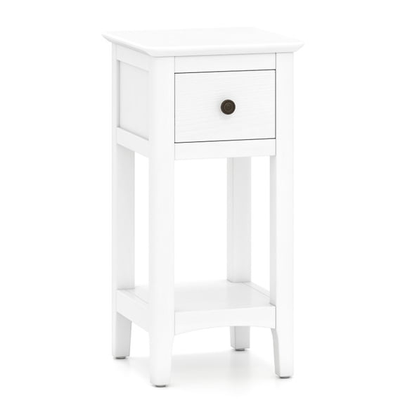 Furnibear 3-Tier Nightstand with Drawer, Bedside Table End Table with Open Storage Shelves, White