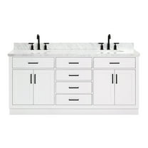 Ariel Hepburn 73 In. Double Oval Sink Vanity With 1.5 In. Carrara White Countertop In White