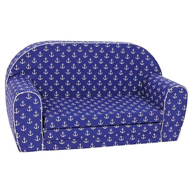 Delsit Toddler Couch and Kids Flip Open Foam Double Sofa, Navy Anchors