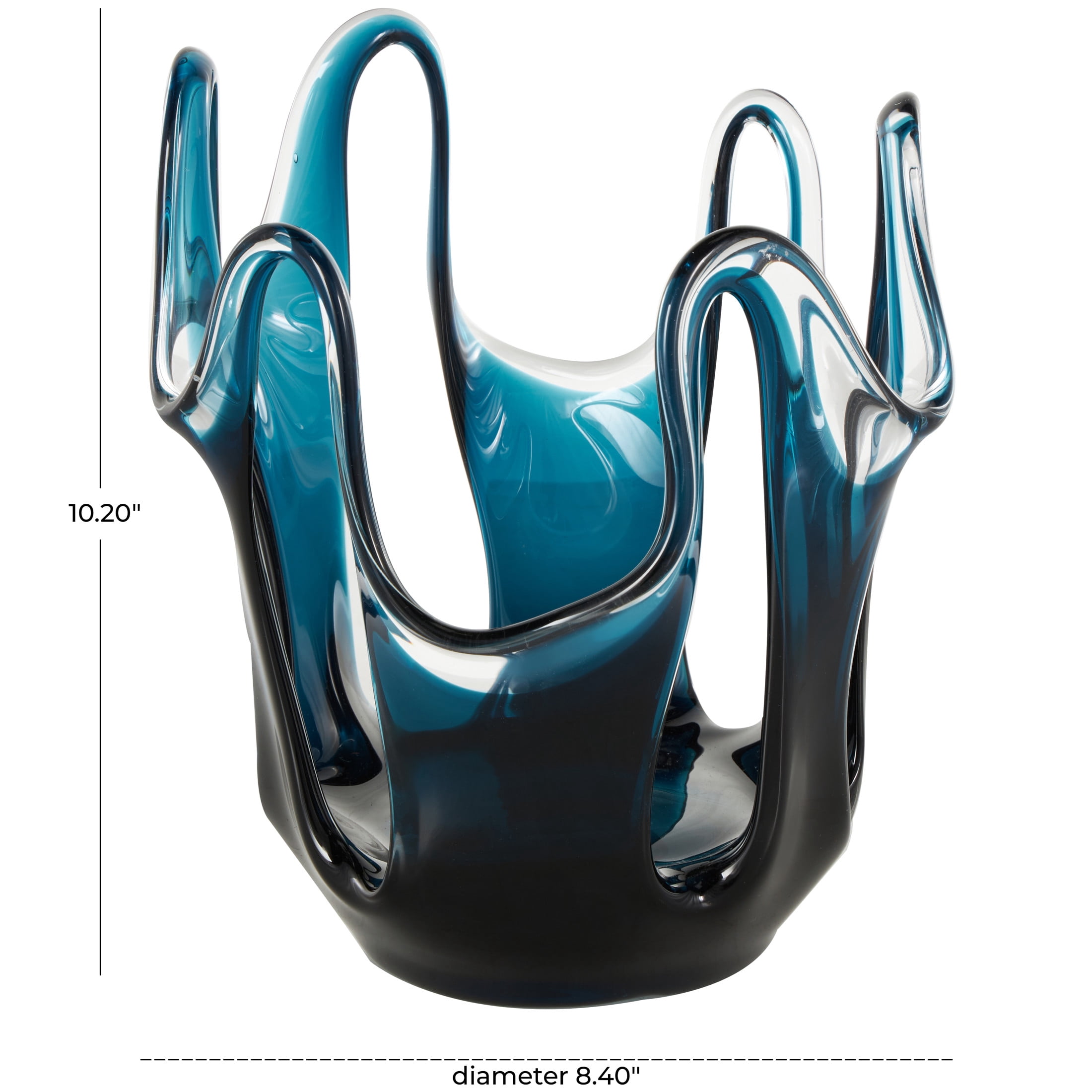 DecMode 10" Abstract Ombre Blue Glass Vase with Wavy Oval Cutouts