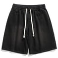 thumbnail image 3 of USNSM Mens Vintage Baggy Jean Shorts Loose Fit Long Denim Shorts Drawstring Elastic Waist Knee Length Straight Jeans with Pocket Black M, 3 of 4