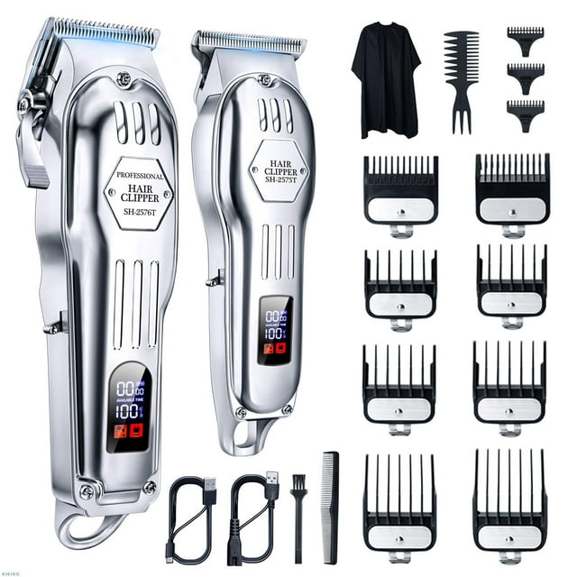 KIKIDO Cortapelos profesional inalámbrico para hombres, cortapelos de peluquero para kit de corte de pelo, juego de cortapelos con pantalla LCD inalámbrica, máquina de corte de pelo recargable para la