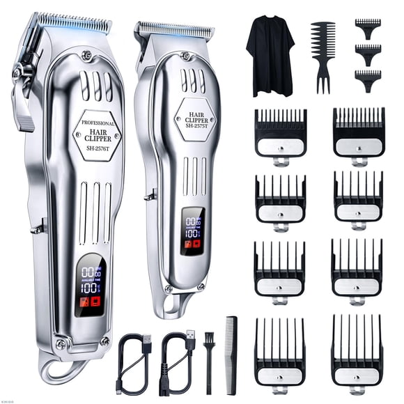 KIKIDO Cortapelos profesional inalámbrico para hombres, cortapelos de peluquero para kit de corte de pelo, juego de cortapelos con pantalla LCD inalámbrica, máquina de corte de pelo recargable para la