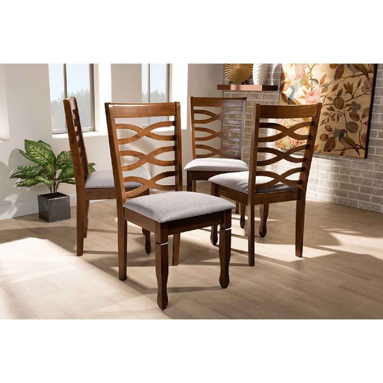 Baxton Studio Elijah Modern and Contemporary Grey Fabric Upholstered and Walnut Brown Finished Wood 4-Piece Dining Chair