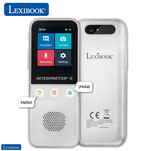 Lexibook Intérprete 2 Traductor de Voz Instantáneo a 137 Idiomas Traducción de Fotos Traducción de Notas Habla Portátil Multilingüe Conector para Auriculares Wifi y sin Conexión NTL3000