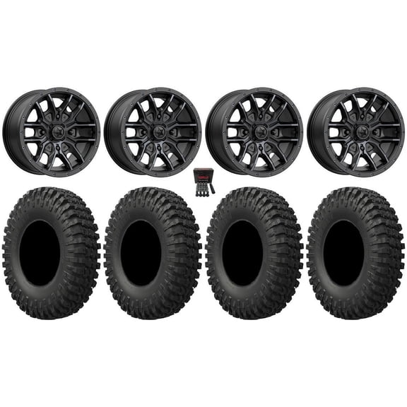 MSA Fang 14" Wheels Black 32" MotoCrusher Tires Kawasaki Mule Pro FXT