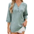 thumbnail image 3 of Blusas Elegantes e Informales para Mujer, Camisetas de 3/4 con Cuello en V y Puños Fruncidos. Verde Oscuro S, 3 of 10