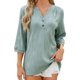 thumbnail image 3 of Blusas Elegantes e Informales para Mujer, Camisetas de 3/4 con Cuello en V y Puños Fruncidos. Verde Oscuro S, 3 of 10