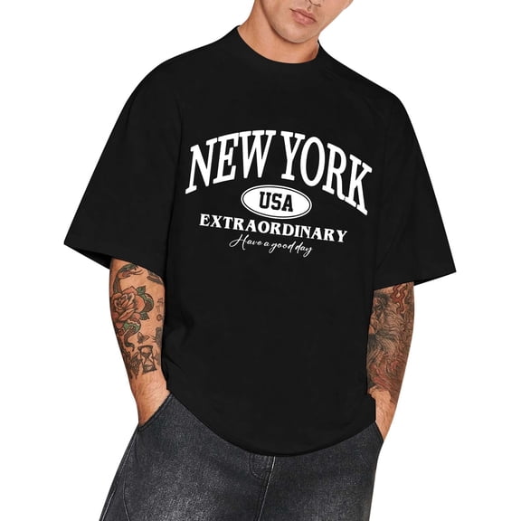 SJLDQY Mens Tshirts Short Sleeve T-Shirts For Men Casual Crew Neck Letter Graphic Y2K Soft Tee Tops