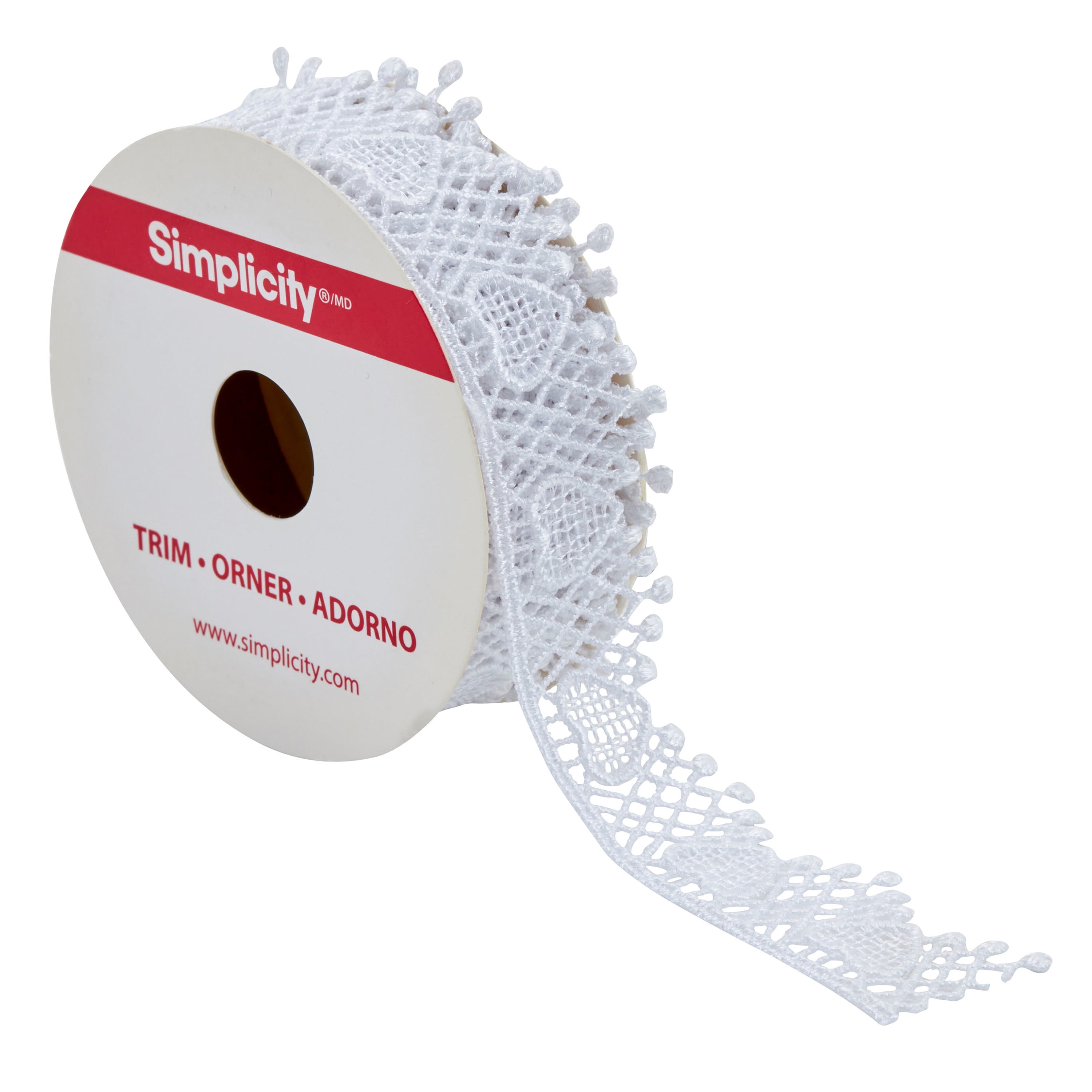 Simplicity Trim, White 1 inch Heart Venice Lace Trim Great for Apparel, Home Decorating, and Crafts, 2 Yards, 1 Each