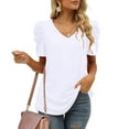 thumbnail image 4 of USSUMA Plus Womens Tops Dressy Casual Womens Summer Shirt V Neck Casual Tshirts Puff Sleeve Tops Dressy Casual Blouse for Women Solid Color, 4 of 8