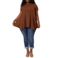 thumbnail image 3 of DARING DIVA Women's Plus Crew Neck Flowy Swing Loose Tunic Tops 2X Brown, 3 of 7