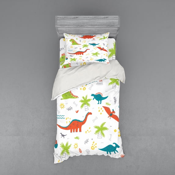 Ambesonne Cartoon Bedding Set 3 Pcs, Prehistoric Wildlife, Twin, Multicolor