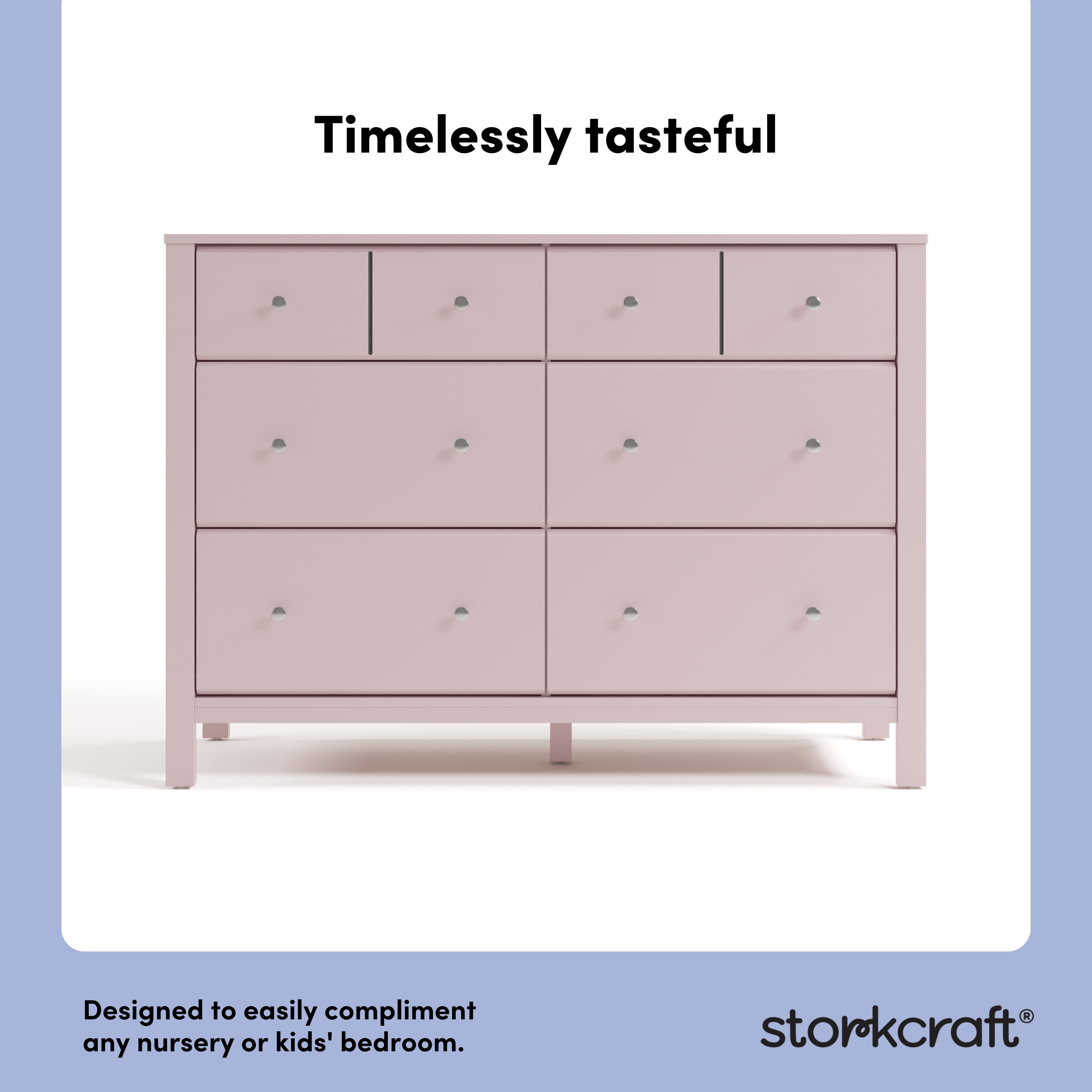 Storkcraft Horizon 6 Drawer Nursery Double Dresser, Blush