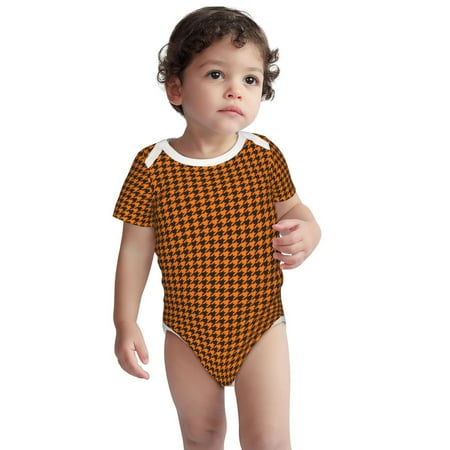 

Kdxio Black And Orange Houndstooth Pattern Unisex Baby Cotton Short Sleeve Bodysuits-3 Months