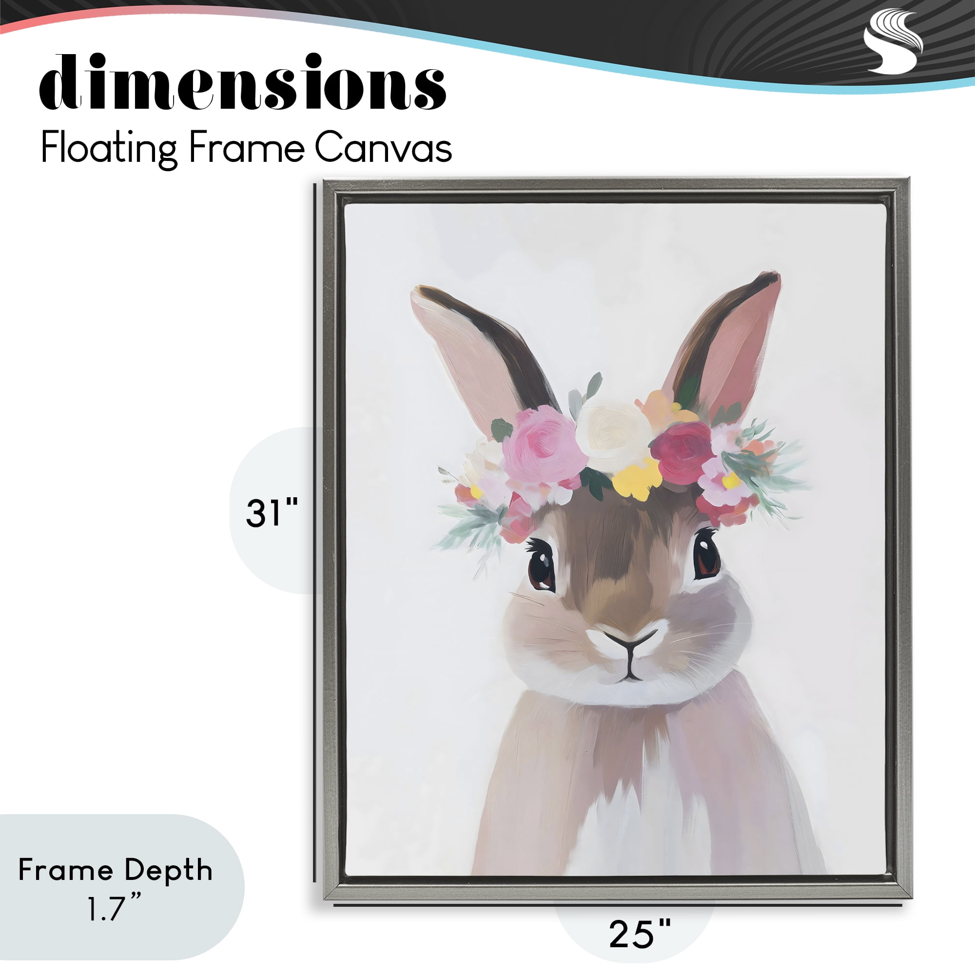 Stupell Industries Flower Crown Rabbit Gray Framed Floater Canvas Wall Art, design by The Prints Vibe