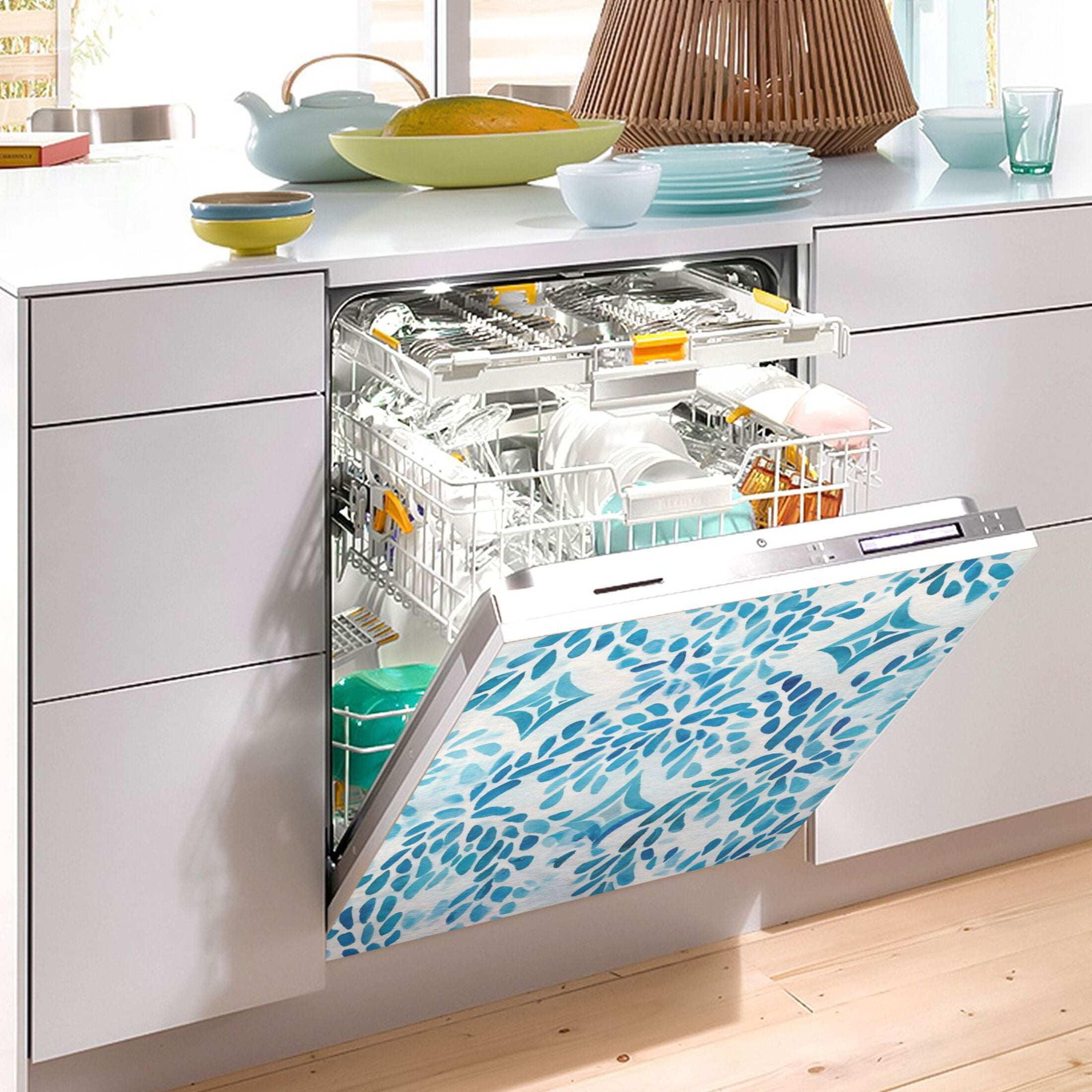 Dishwasher Magnetic Sticker 23x26 Inch Refrigerator Magnetic Sticker Washing Machine Magnetic Sticker Kitchen Panel Magnetic Sticker Home Decor Watercolor Blue Pattern