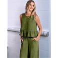thumbnail image 5 of Women'S Casual Sleeveless Pleated Round Neck Vest Wide Leg Cropped Pants Set Green S, 5 of 6