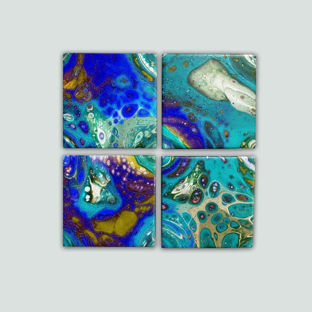 Ceramic Tiles for Crafts Coasters Use with Alcohol Ink or Acrylic Pouring DIY Make Your Own Coasters GOH DODD 4x4 Inch 10 Pieces Square Unglazed Stone with Holder and Cork Backing Pads