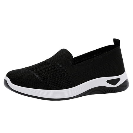 Linfrsh Womens Slip On Sneakers Walking Shoes Breathe Mesh Flats Comfortable Lightweight Loafer Shoes Knit Round Toe Casual Shoes Beige 7