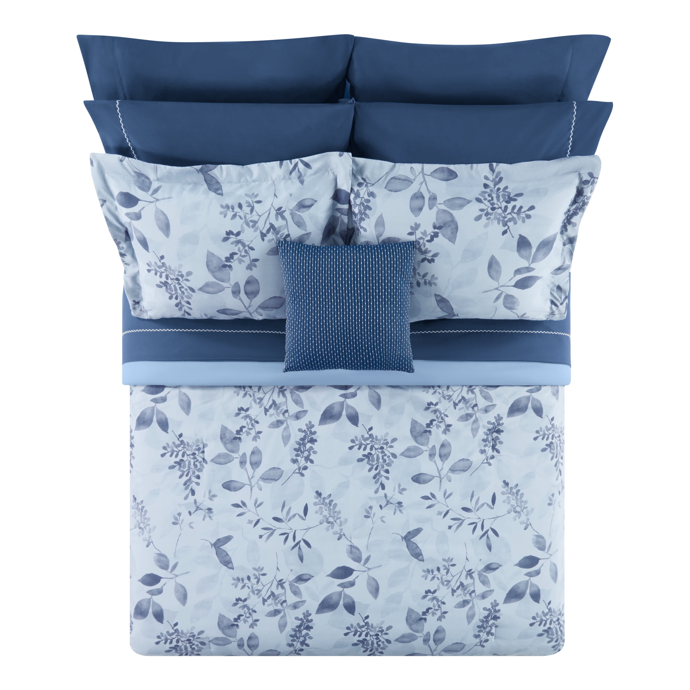 Mainstays All in One Reversible Comforter and Sheet Set- 11 Piece, Full, Blue Floral